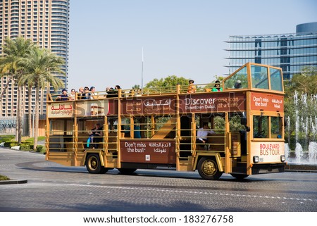 DUBAI, UAE - 3 MARCH, 2014: Coach bus for the center of Dubai. March 3, 2014 Dubai, UAE.