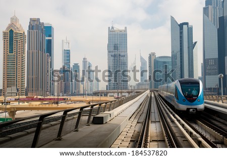 DUBAI, UAE - 4 MARCH, 2014: Dubai Metro as world\'s longest fully automated metro network (75 km). March 4, 2014 Dubai, UAE.