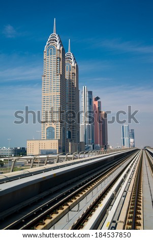 DUBAI, UAE - 5 MARCH, 2014: Dubai Metro as world\'s longest fully automated metro network (75 km). March 5, 2014 Dubai, UAE.
