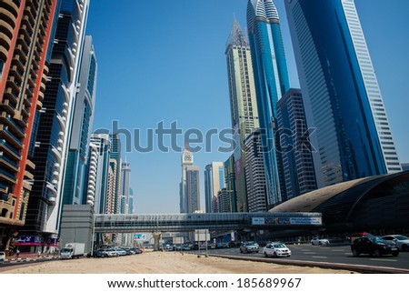DUBAI, UAE -  6 MARCH, 2014: Dubai Metro as world\'s longest fully automated metro network (75 km). March  6, 2014 Dubai, UAE.