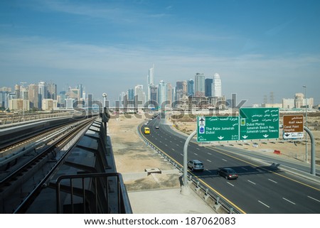 DUBAI, UAE -  5 MARCH, 2014: Dubai Metro as world\'s longest fully automated metro network (75 km). March  5, 2014 Dubai, UAE.