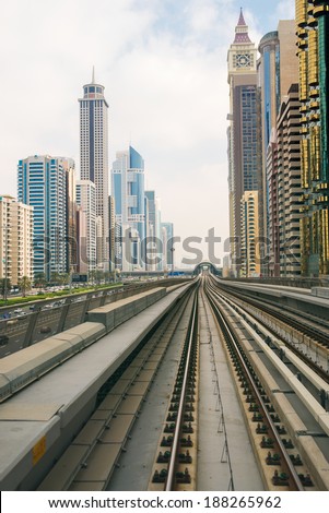 DUBAI, UAE -  4  MARCH, 2014: Dubai Metro as world\'s longest fully automated metro network (75 km). March  4, 2014 Dubai, UAE.