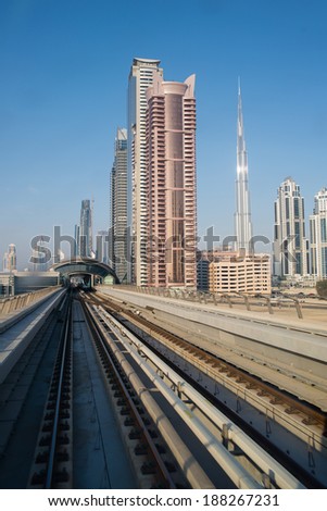 DUBAI, UAE -  3 MARCH, 2014: Dubai Metro as world\'s longest fully automated metro network (75 km). March  3, 2014 Dubai, UAE.