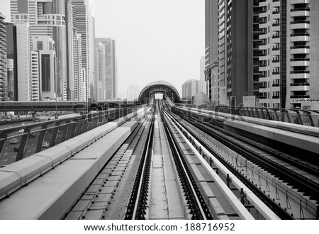 DUBAI, UAE -  4  MARCH, 2014: Dubai Metro as world\'s longest fully automated metro network (75 km). March  4, 2014 Dubai, UAE.