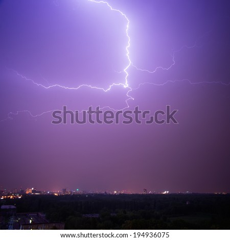 Lightning in the sky over the city