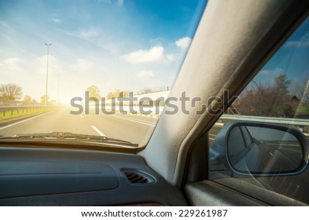 view from inside the car on the road