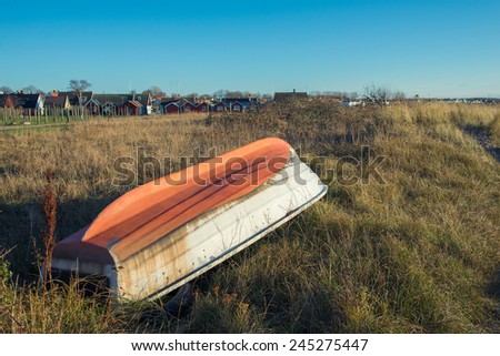 Lonely boat on land