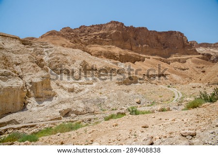 view of the dry mountains of Masada in Israel