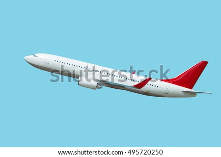 white airplane on a blue background, side view