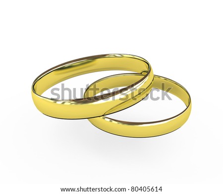 stock photo Two wedding gold rings isolated on white background