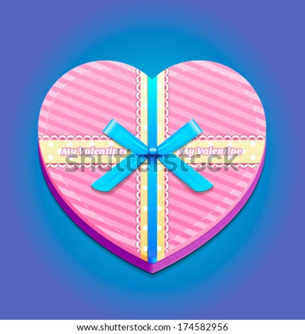 Heart-shaped pink gift box with blue bow. A Valentine's Day gift / wedding gift.