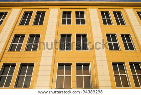 Plastic facade of a building with plastic windows
