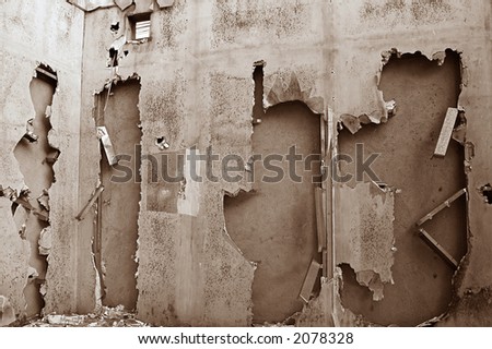 The broken walls of a derelict building in Bangkok