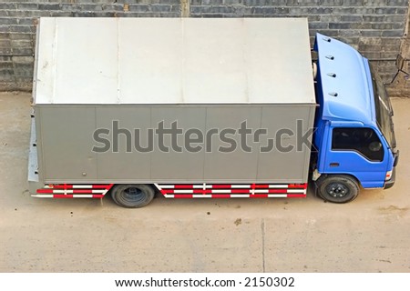 Lorry parked beside the road from above