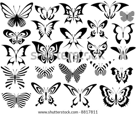stock vector Set of editable vector generic butterfly designs