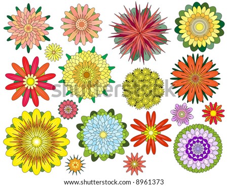 stock vector Set of editable vector symmetrical flower designs