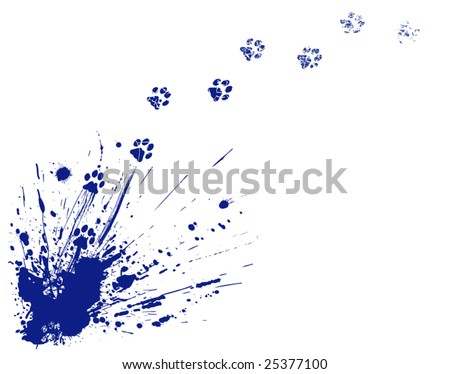  vector : Editable vector illustration of an ink spill and cat paw-prints