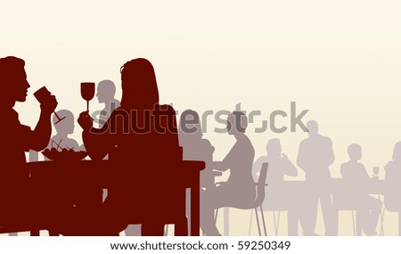 Editable vector silhouette of people eating in a restaurant Editable vector silhouette of people eating in a restaurant