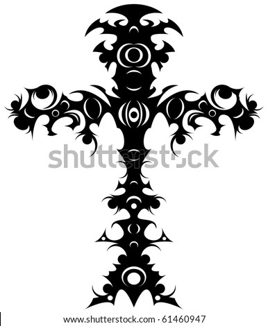stock vector Editable vector illustration of an ornate tribal cross tattoo