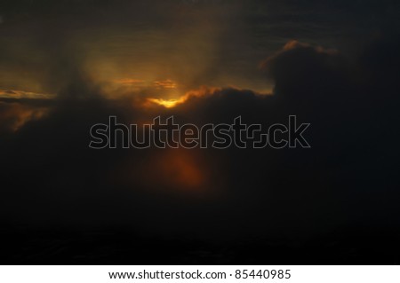Oil painting of dark smoky clouds at dawn
