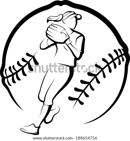 Softball player getting ready to throw in a stylized ball.