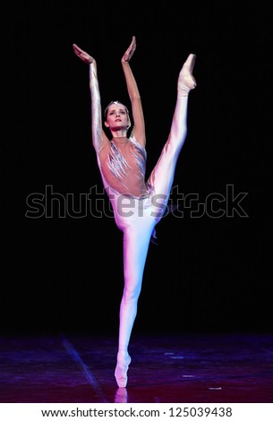 MOSCOW, RUSSIA - DECEMBER 08: Dancer on Charity concert in Nations Theater in Moscow, Russia, December 08, 2012