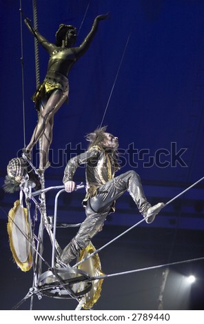 Rope-walkers in Russian circus