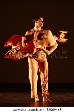 MOSCOW, RUSSIA - DECEMBER 11: Parsons Dance dancers ABBY SILVA and JOHN CORSA carry out show during its Russia  tour. December 11, 2009 in Moscow, Russia.