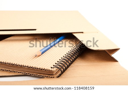 Notepad, blue pencil and paper folder