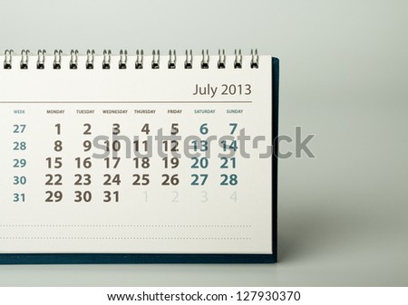 July. Calendar sheet. 2013 year calendar
