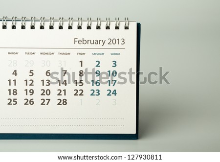 February. Calendar sheet. 2013 year calendar