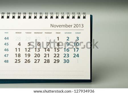 November. Calendar sheet. 2013 year calendar