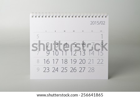 February. Calendar sheet. Two thousand fifteen year calendar.
