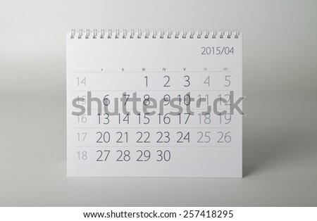 April. Calendar sheet. Two thousand fifteen year calendar.