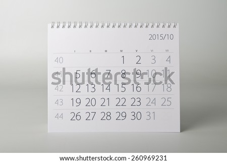 October. Calendar sheet. Two thousand fifteen year calendar.