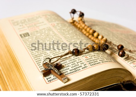 The book of Catholic Church liturgy and rosary beads