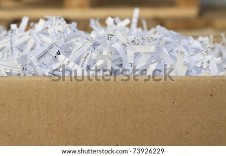 Close up of shredded waste paper strips