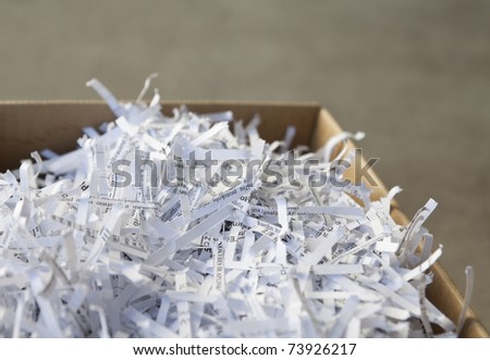 Close up of shredded waste paper strips