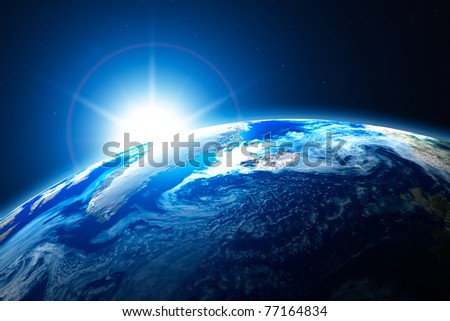 northern area of the Earth, the Arctic, with sun background