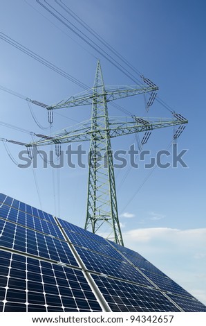 Solar panels and utility pole with wires