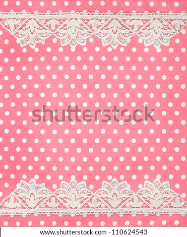 pink white polka dot background with lace border