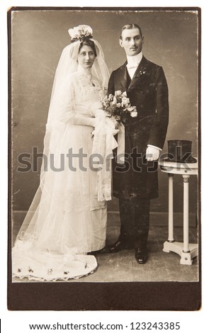 vintage wedding photo. just married couple circa 1910. nostalgic picture