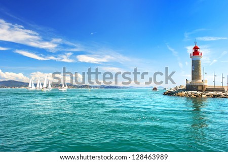 Lighthouse of St. Tropez. beautiful mediterranean landscape. french riviera, Cote d\' Azur, France