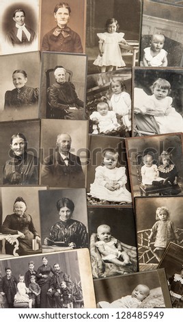 old family photos. parents, grandfather; grandmother; children. nostalgic vintage pictures from ca. 1900