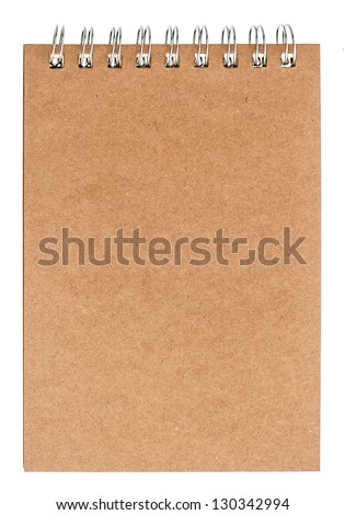 brown blank notebook isolated on white background. book with ring binder and recycled paper front cover