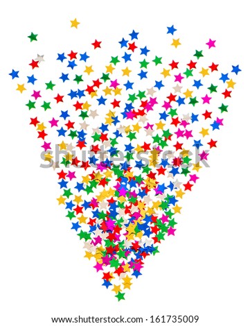 star shaped colorful confetti on white background. festive background fireworks