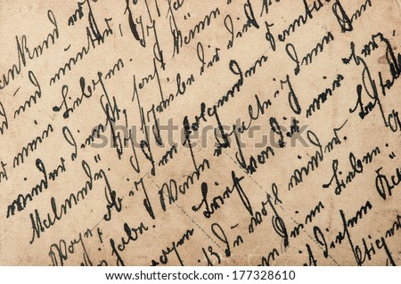 Vintage Handwriting With A Text In Undefined Language. Grungy Textured Paper Background