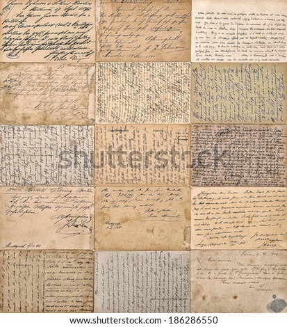 antique handwritten mails. old undefined texts from ca. 1900. grunge textured vintage papers background