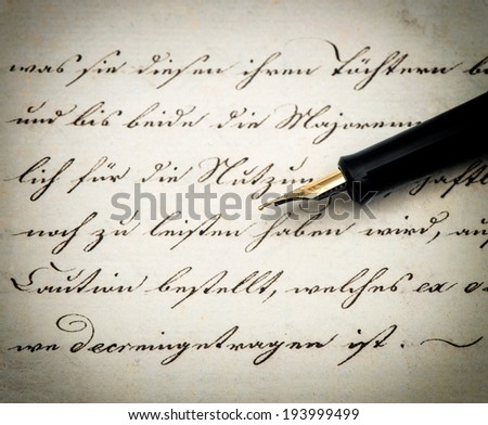 Old letter with calligraphic handwritten text and vintage ink pen. retro style toned picture