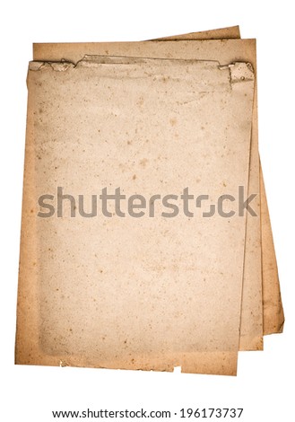 aged paper sheets isolated on white background. old textured book pages